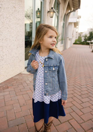Girl Albany Dress in Cornflower Trellis