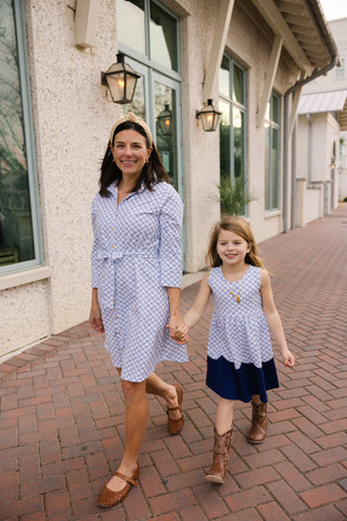 Girl Albany Dress in Cornflower Trellis