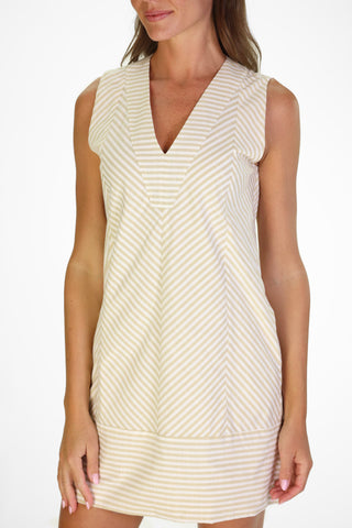 Cove Dress in Tan Stripe