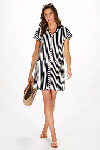 French Terry DL Coverup in Navy & White Stripe