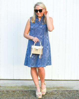 The Somerset Dress in Blue Scales Print