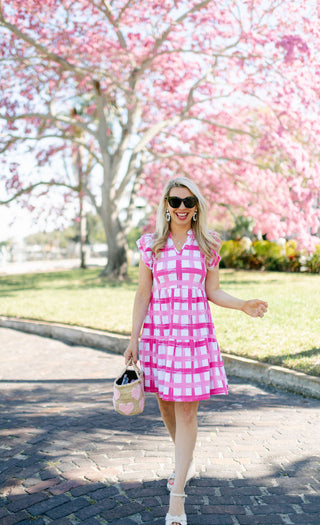 The Catarina Dress in Painted Pink Gingham