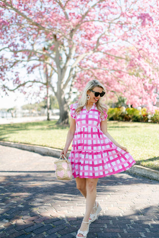 The Catarina Dress in Painted Pink Gingham