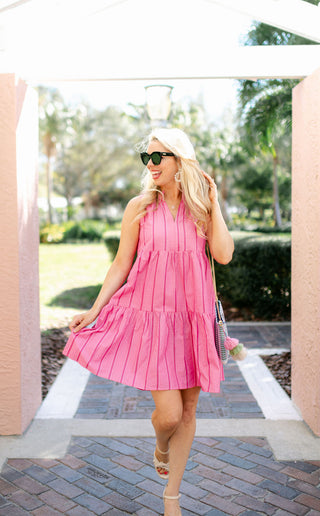 The Annika Dress in Candy Pink Seersucker