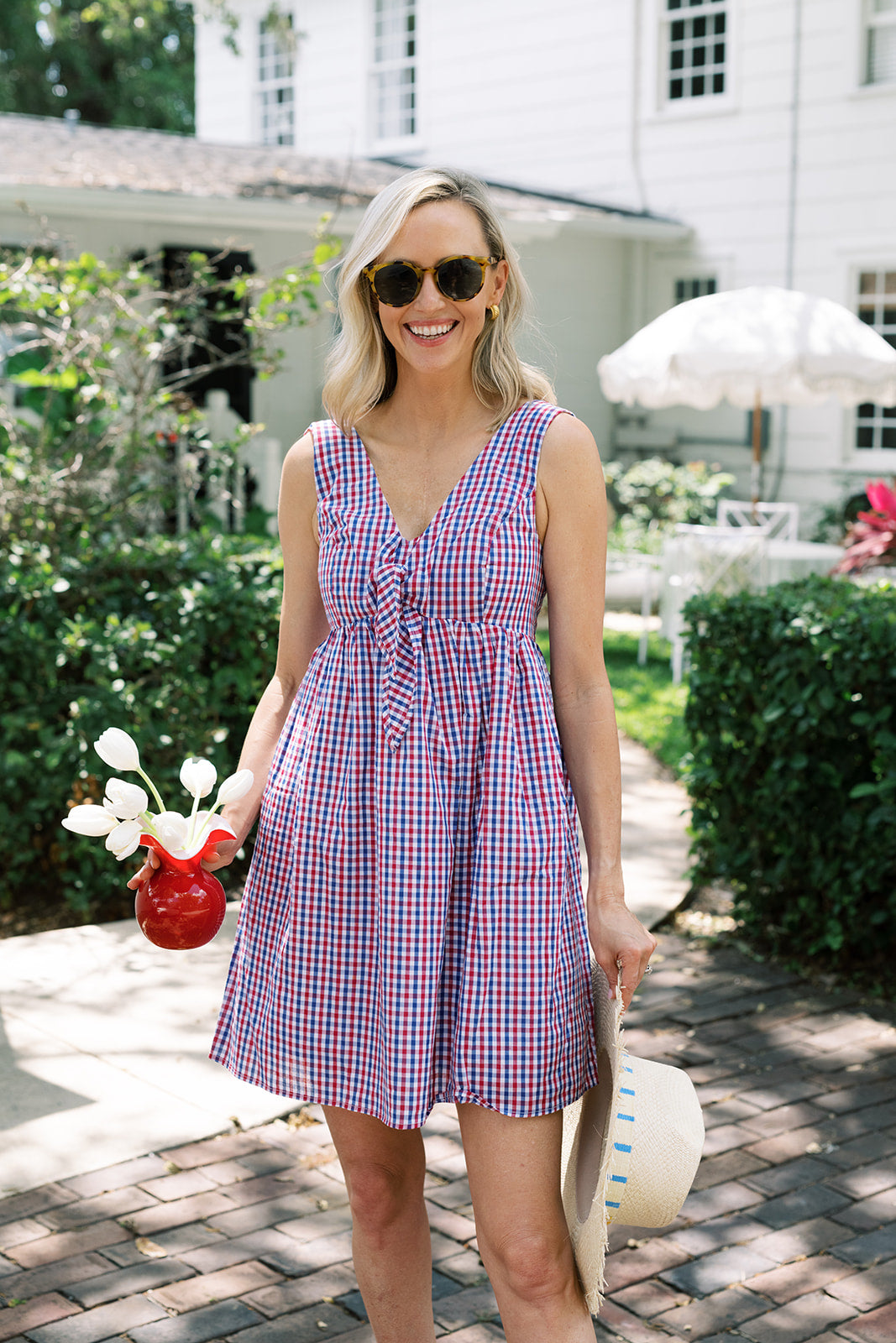 Navy and Red Sleeveless Gingham Dress S Navy and Red Sleeveless Gingham Dress S
