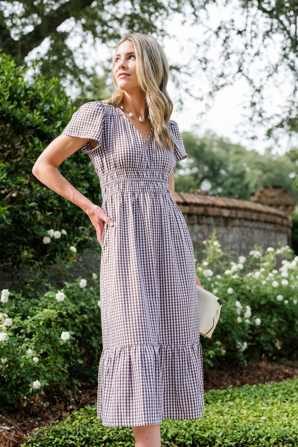 Dawn Midi Dress in Brown Gingham S Dawn Midi Dress in Brown Gingham S