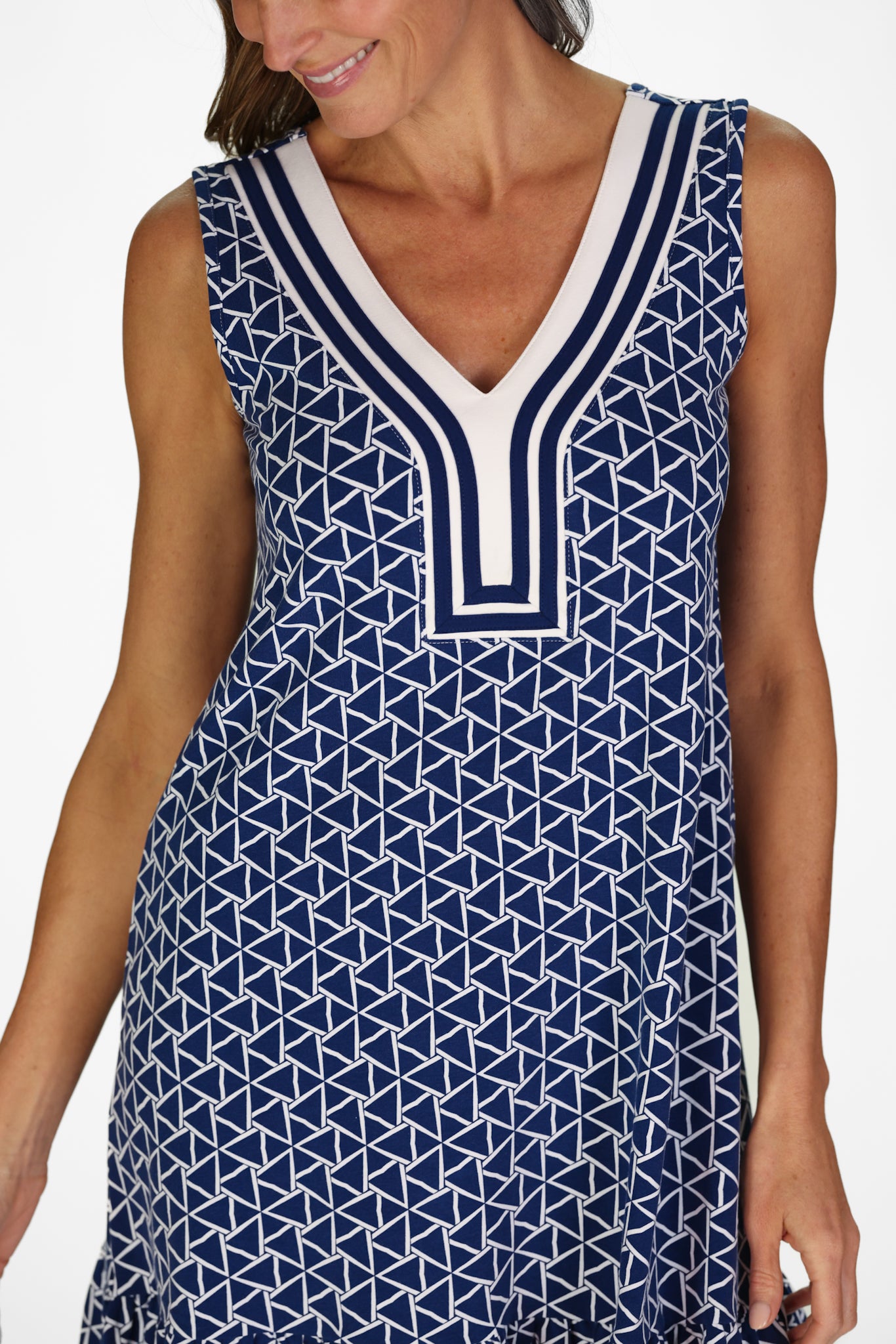 navy blue daisy dress Beachtime by Lulu B Navy Daisy Sleeveless Ruffle Neck Dress XL