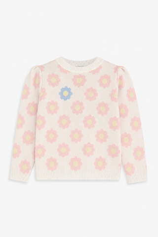 Girls Daisy Puff Sleeve Sweater