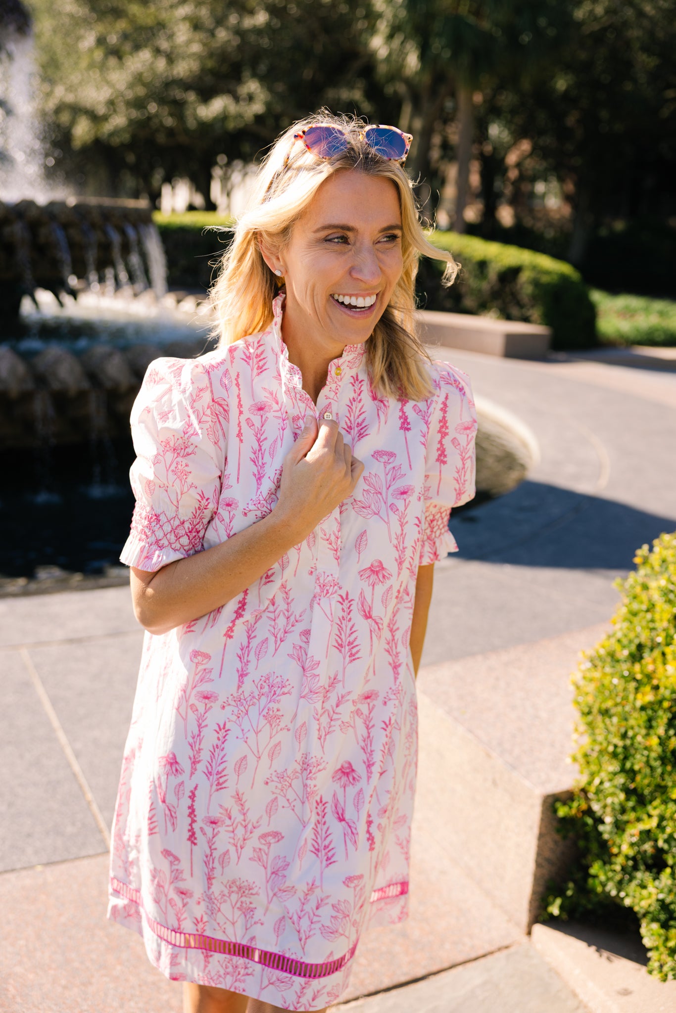 Women's Dallas Dress in Pink Floral Toile Women's Dallas Dress in Pink Floral Toile