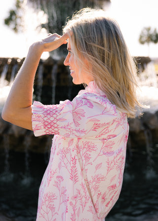 Dallas Dress in Pink Floral Toile