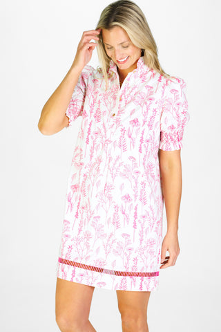 Dallas Dress in Pink Floral Toile