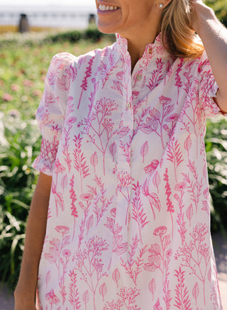 Dallas Dress in Pink Floral Toile