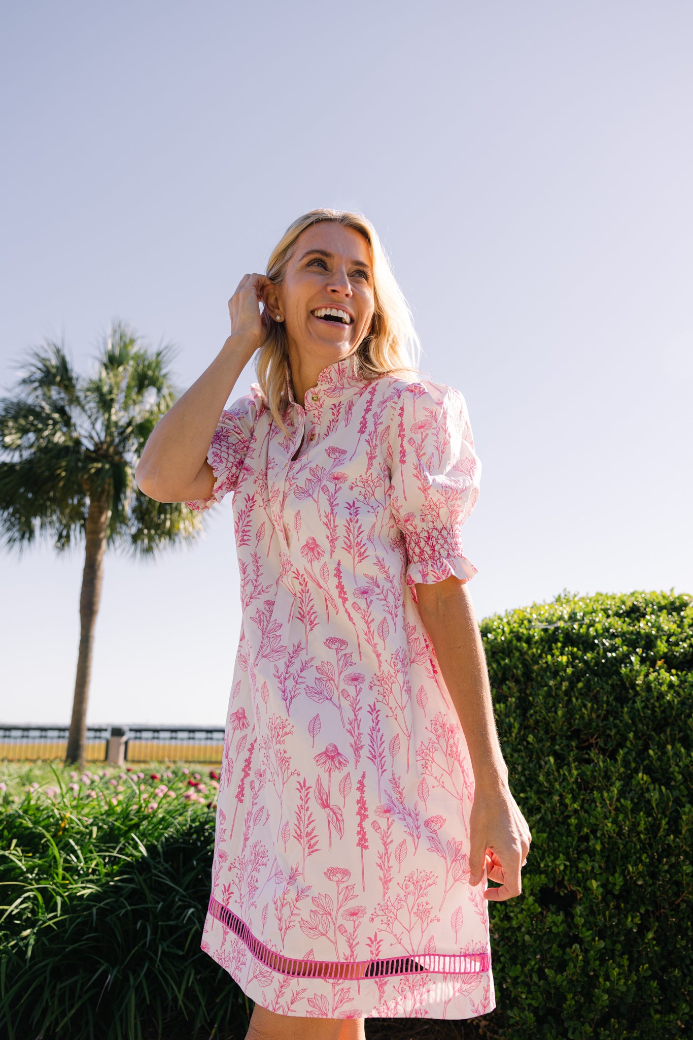 Women's Dallas Dress in Pink Floral Toile Women's Dallas Dress in Pink Floral Toile
