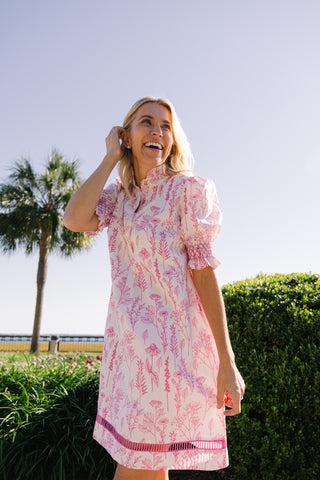 Dallas Dress in Pink Floral Toile