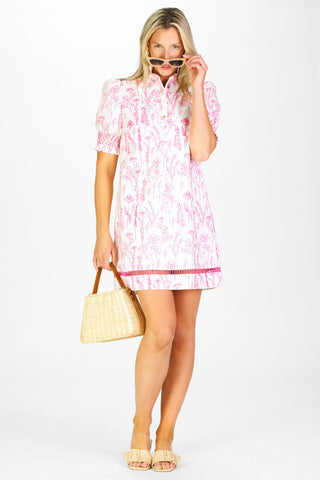 Dallas Dress in Pink Floral Toile