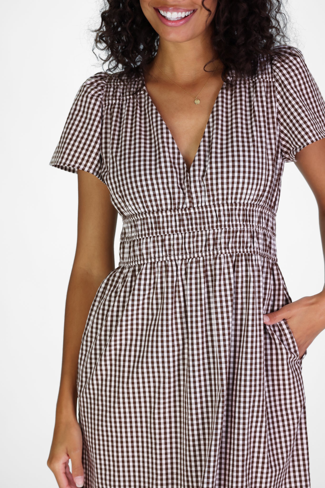 Dawn Midi Dress in Brown Gingham S Dawn Midi Dress in Brown Gingham S