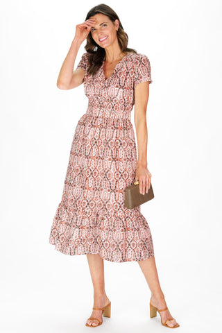 Dawn Dress in Terracotta Vines
