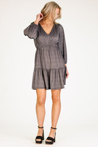 Debbie Dress in Black Silky Shimmer Knit