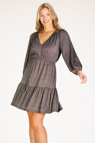 Debbie Dress in Black Silky Shimmer Knit