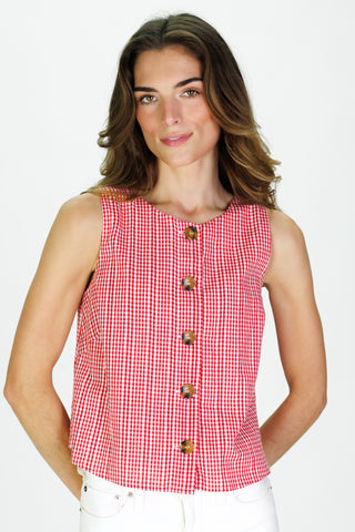 Women's Della Top in Red Stitched Gingham