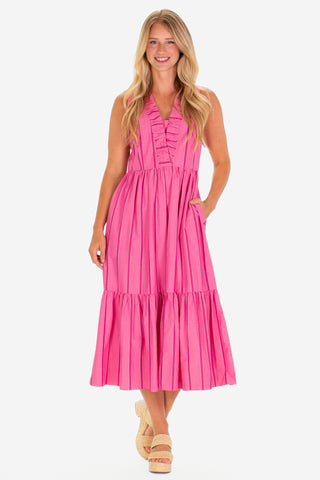 The Delphine Dress in Candy Pink Seersucker