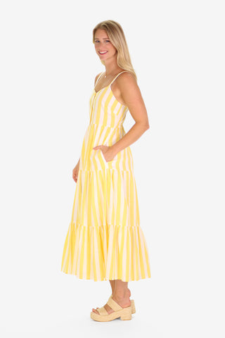 The Duxbury Dress in Lemon Linen Stripe