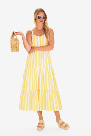 The Duxbury Dress in Lemon Linen Stripe
