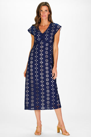 Women's Eloise Dress in Navy Garden Eyelet