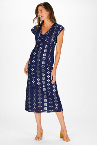 Women's Eloise Dress in Navy Garden Eyelet