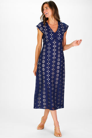 Women's Eloise Dress in Navy Garden Eyelet