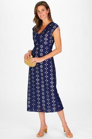 Women's Eloise Dress in Navy Garden Eyelet