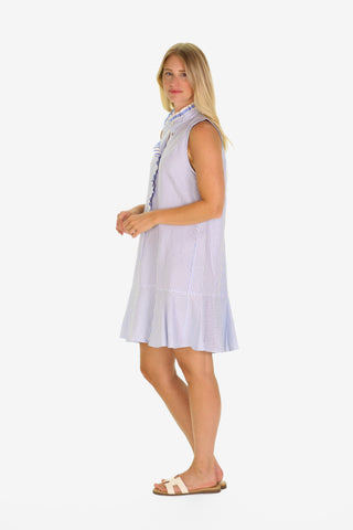The Ethel Dress in Blue Sky Linen Stripe