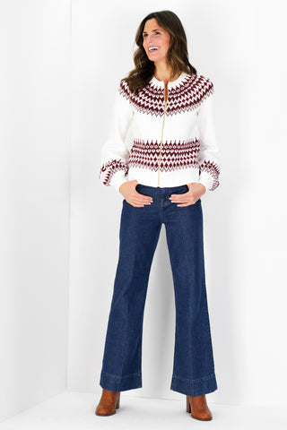 Fair Isle Zip Up Cardigan in Ivory