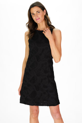 Falene Dress in Black Paisley Eyelet Lace