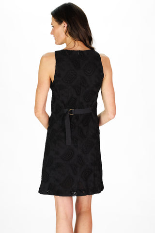 Falene Dress in Black Paisley Eyelet Lace
