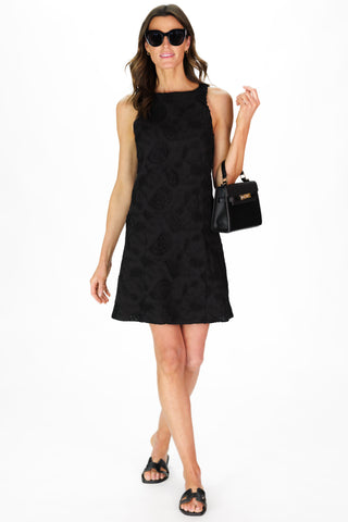 Falene Dress in Black Paisley Eyelet Lace