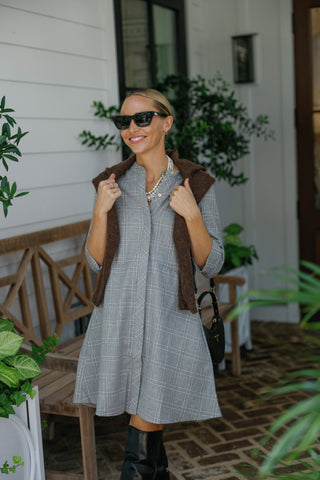 Farah Dress in Grey Plaid
