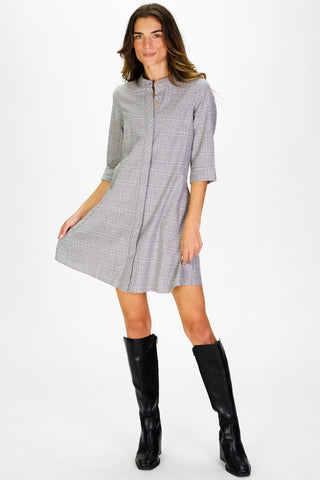 Farah Dress in Grey Plaid