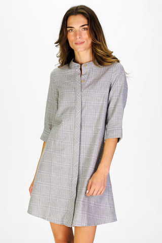 Farah Dress in Grey Plaid