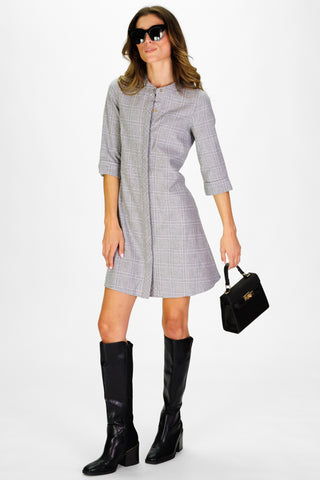 Farah Dress in Grey Plaid