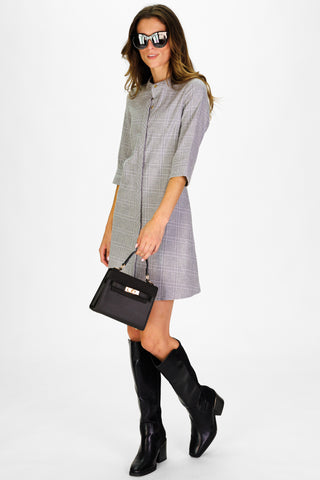 Farah Dress in Grey Plaid