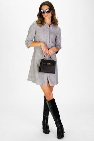 Farah Dress in Grey Plaid