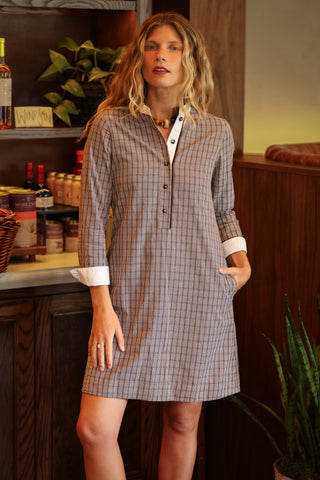 Fontaine Dress in Brown Check