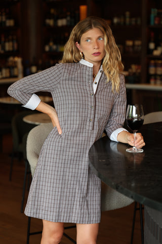 Fontaine Dress in Brown Check