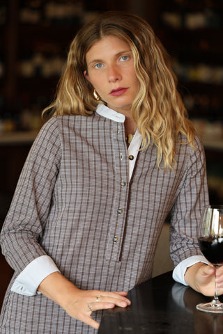 Fontaine Dress in Brown Check