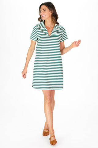 French Terry Asher Dress in Green Stripe
