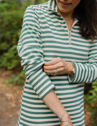 French Terry Sawyer Dress in Green Stripe