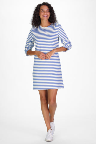 French Terry Zoey Dress in Light Blue Stripe