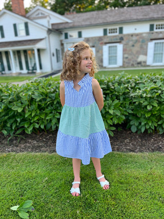 Girls Annika Dress in Seersucker Color Block