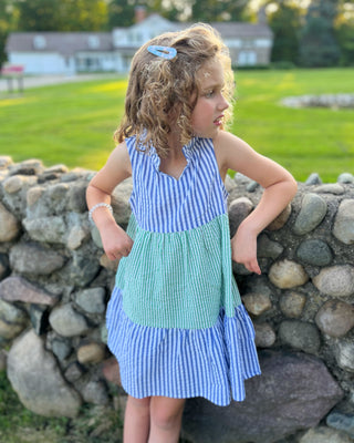 Girls Annika Dress in Seersucker Color Block